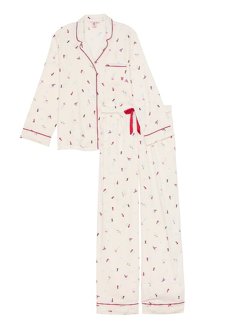 Victoria’s Secret Flannel Long Pajama Set Coconut White Skiers Size S
